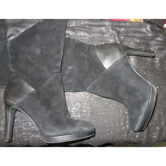 Antonia Melani Mixed Italian Suede and Leather Heeled Knee Boots size 10 - Picture 1 of 9